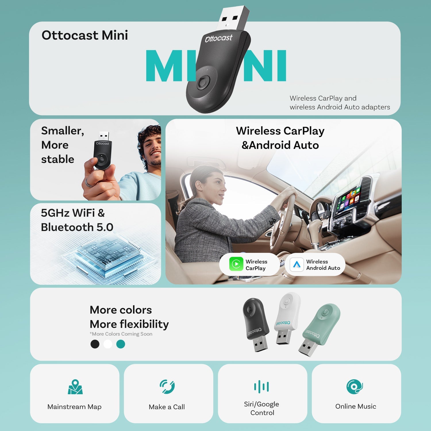 Ottocast Mini Wireless CarPlay/Android Auto Adapter