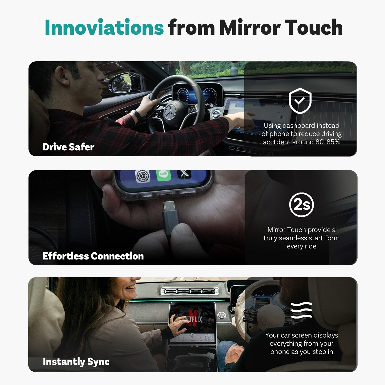 (🎉Summer Sale 40% OFF) Ottocast® Mirror Touch Adattatore Wireless CarPlay