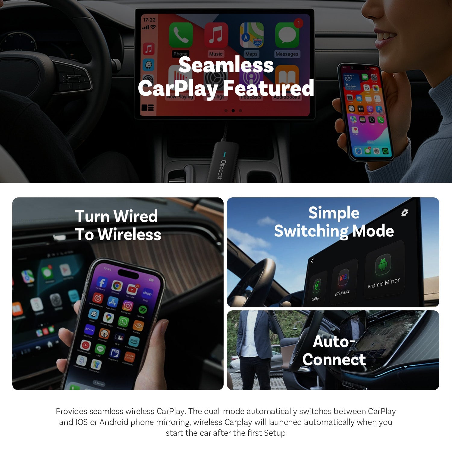 (🎉Summer Sale 40% OFF) Ottocast® Mirror Touch Adattatore Wireless CarPlay