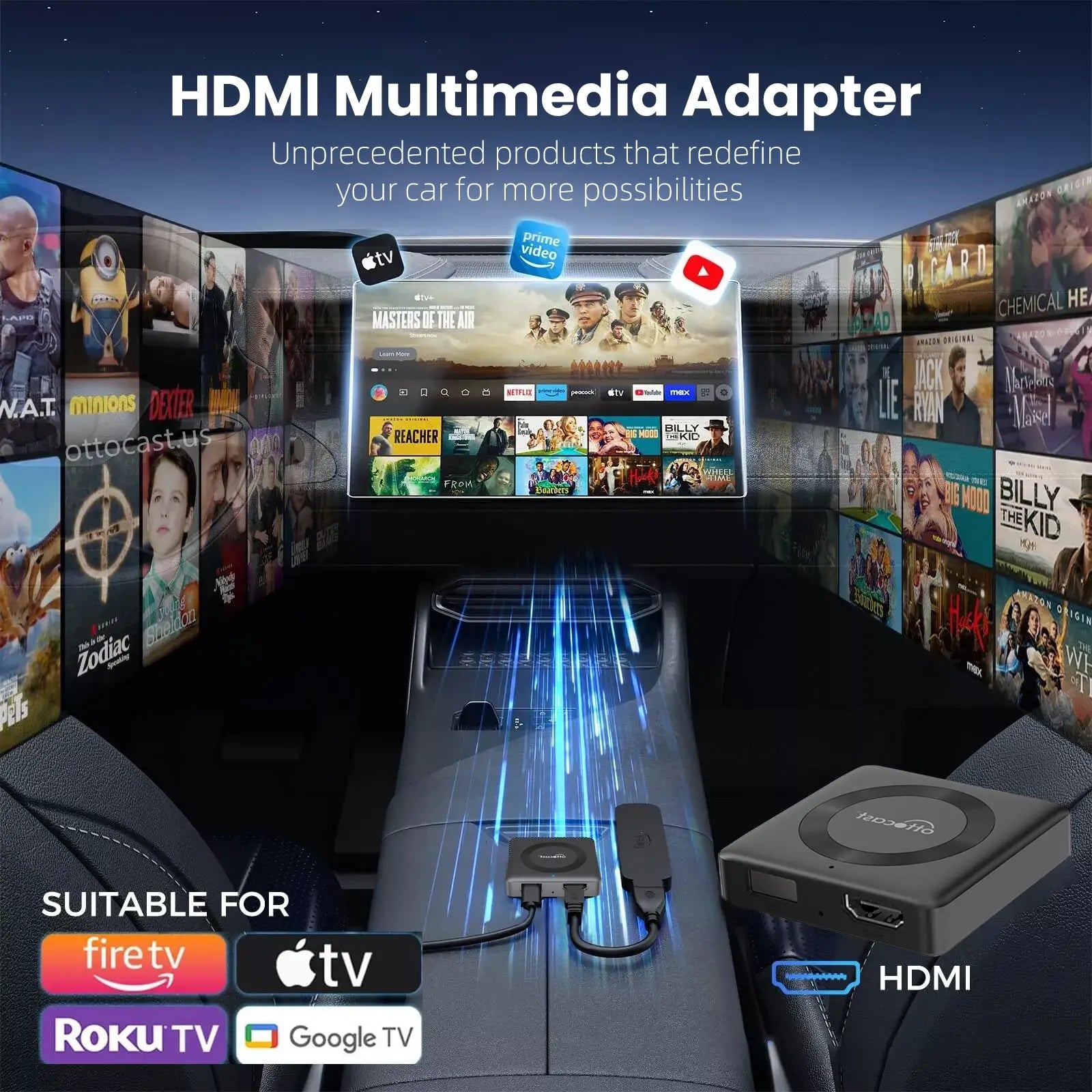 (🎉Summer Sale 40% OFF) 2025 New Upgrade Car TV Mate Pro | HDMI Streaming + Fire TV Sticks + Screen Mirroring & Wireless CarPlay Android Auto Adapter