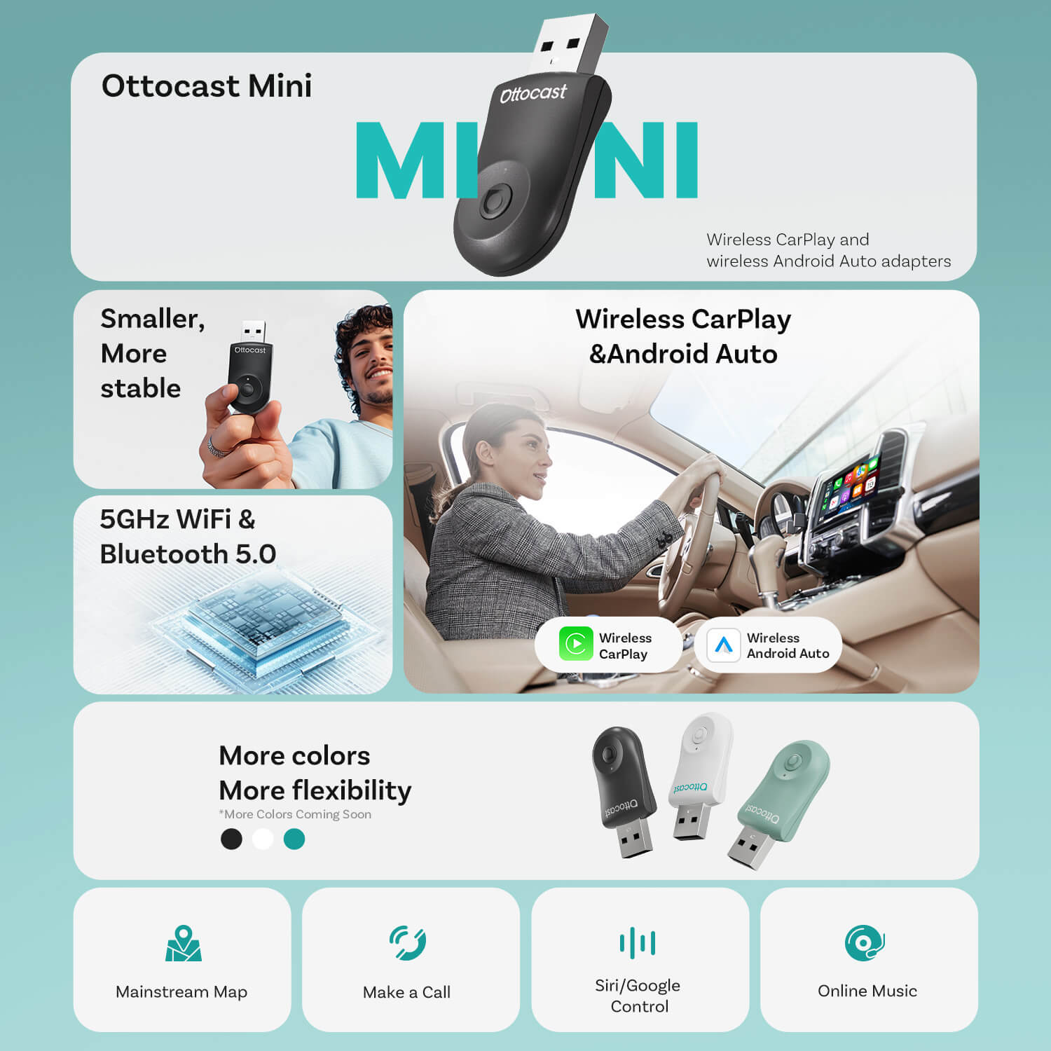 (🎉Summer Sale 55% OFF) Ottocast Mini 2IN1 Wireless CarPlay/Android Auto Adapter