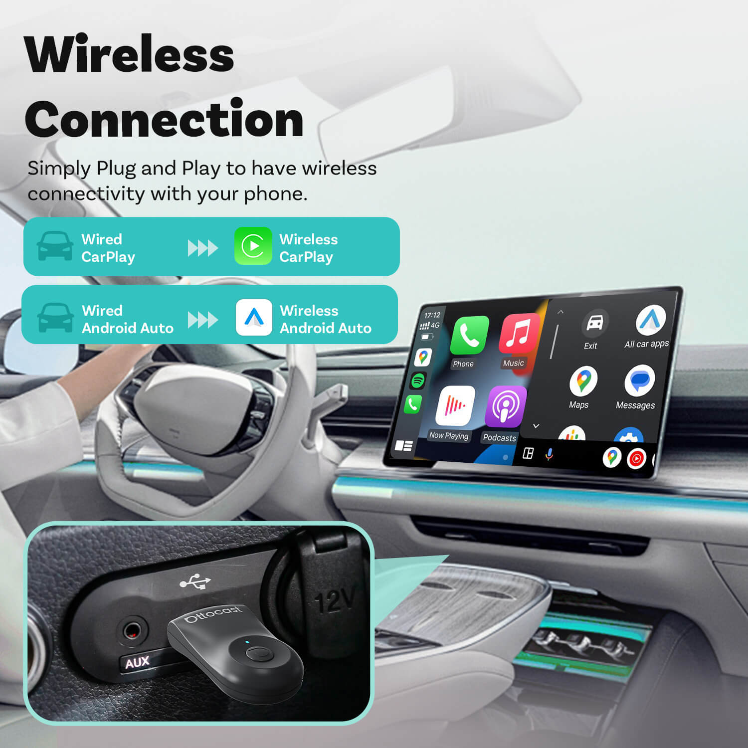 (🎉Summer Sale 55% OFF) Ottocast Mini 2IN1 Wireless CarPlay/Android Auto Adapter
