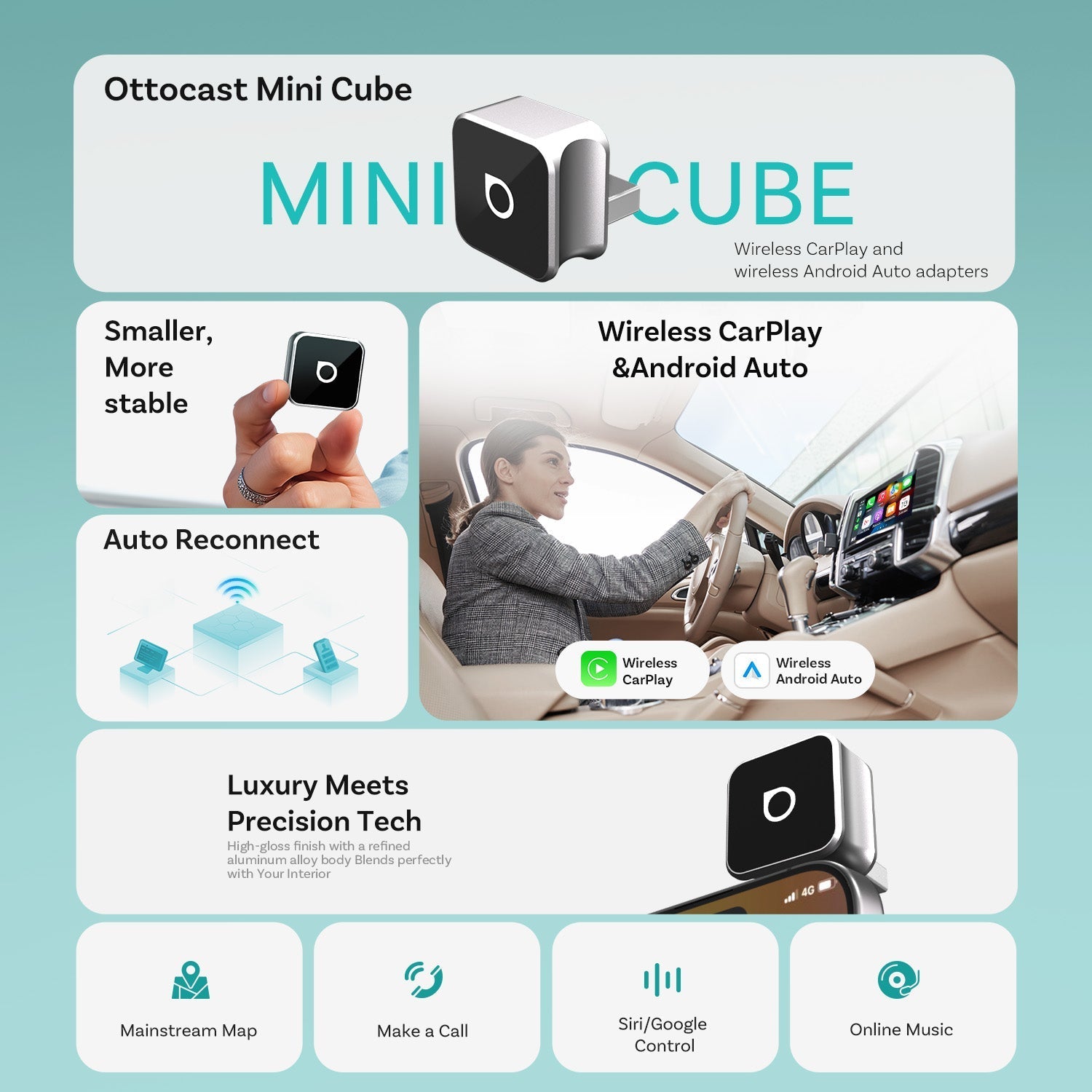Ottocast Mini 3.0 Ultra Cube wireless CarPlay Android Auto Adapter